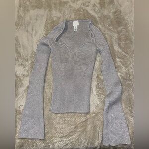 H&M Glittery Silver Rib-Knit Top